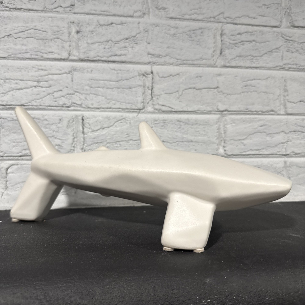 12" White Ceramic Shark Abstract Art Sculpture Statue Figurine Decor CB2 Ocean